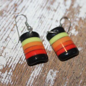 Vintage Black Yellow and Orange Slump or Slag Glass set of Earrings Halloween